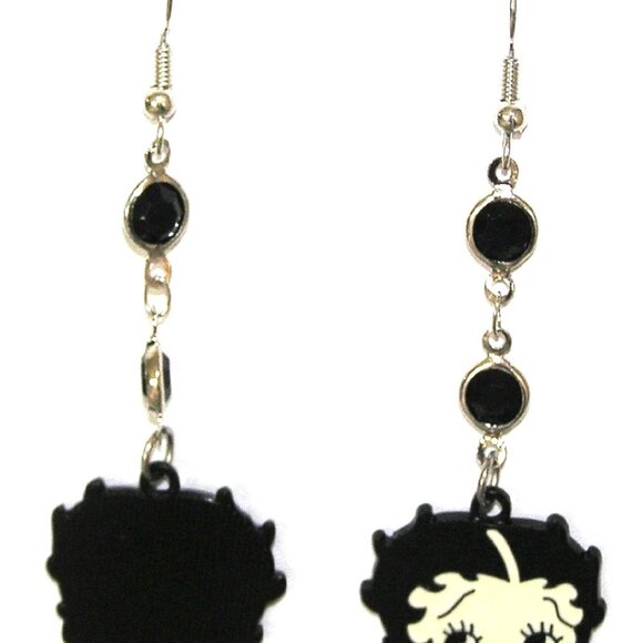 Betty Boop Earrings With Black Crystals NEW - Picture 3 of 3